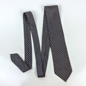 Gianni Butti Italy Silk Necktie Navy Blue Tan Geometric Medallion Print Tie